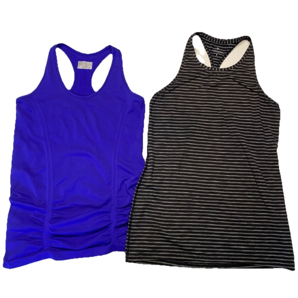 Bundle of 2 Athleta Racerback Tank Tops Purple & Black With Gray Stripes Small